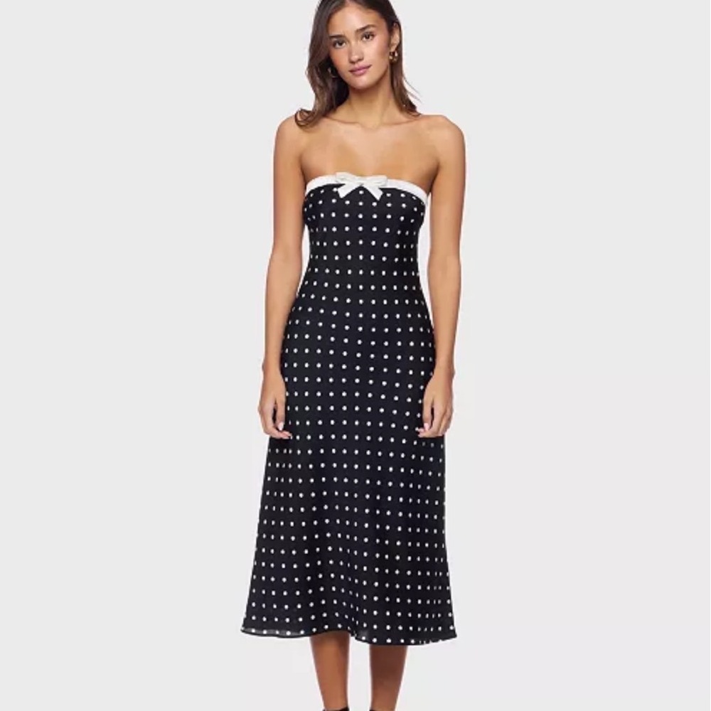 Alex & Sophia Polka Dot Strapless Midi Dress Women 13/14 NEW Open Back Bow